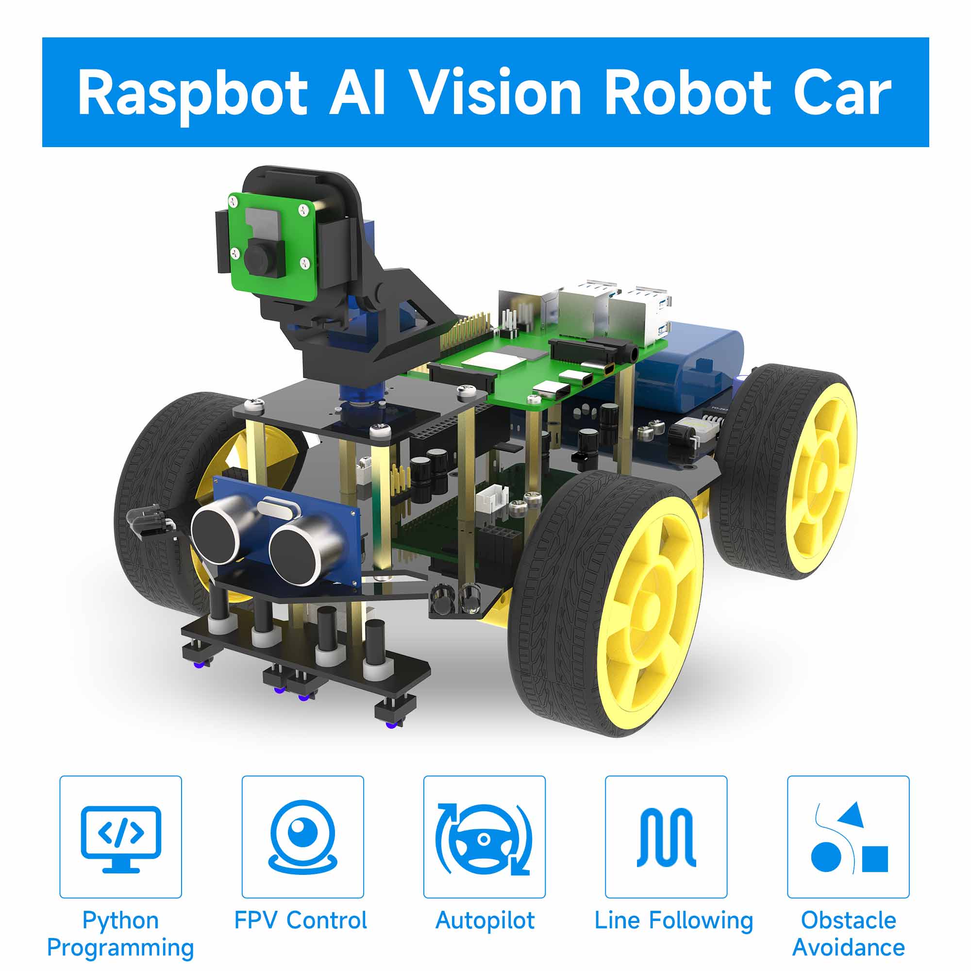 Raspbot AI  κ, α׷  ڵ ŰƮ, ī޶ ,  ͸ , Raspberry Pi 4B 3B